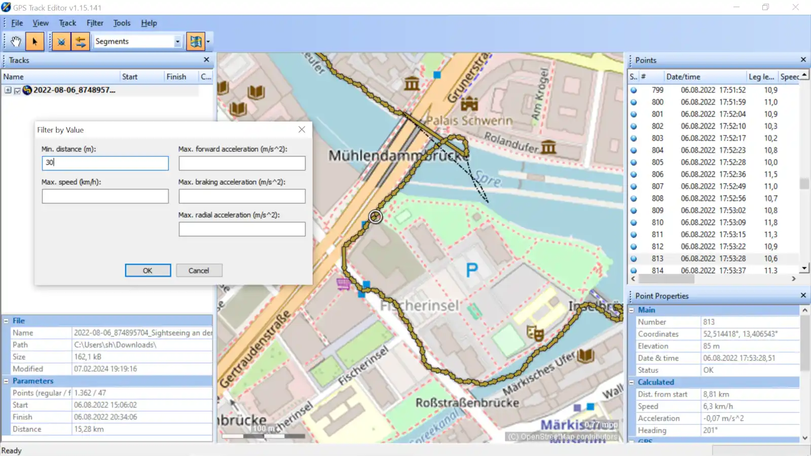 Reduzierung der Wegpunkte mit dem GPS Track Editor