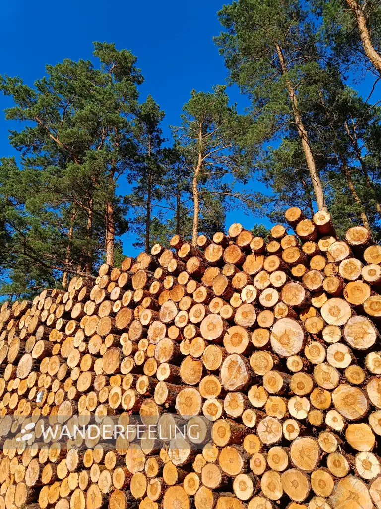 202608080-15 - Holzpolter und Kiefern bei Baruth, Fläming, Brandenburg, Deutschland