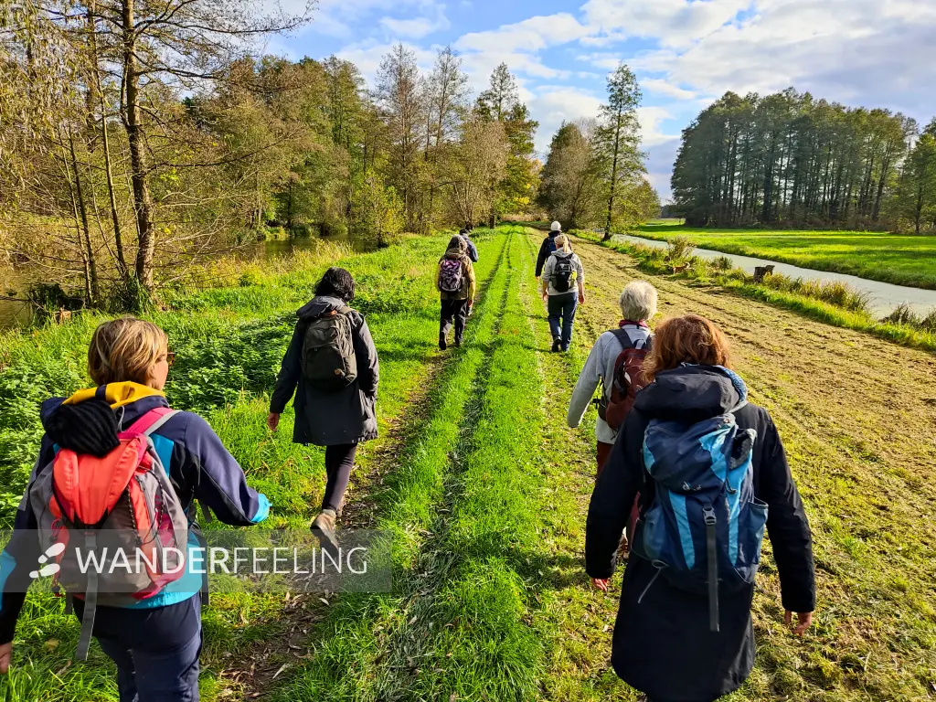 202311040-36 - Wandergruppe am Südumfluter bei Boblitz, Spreewald, Brandenburg, Deutschland