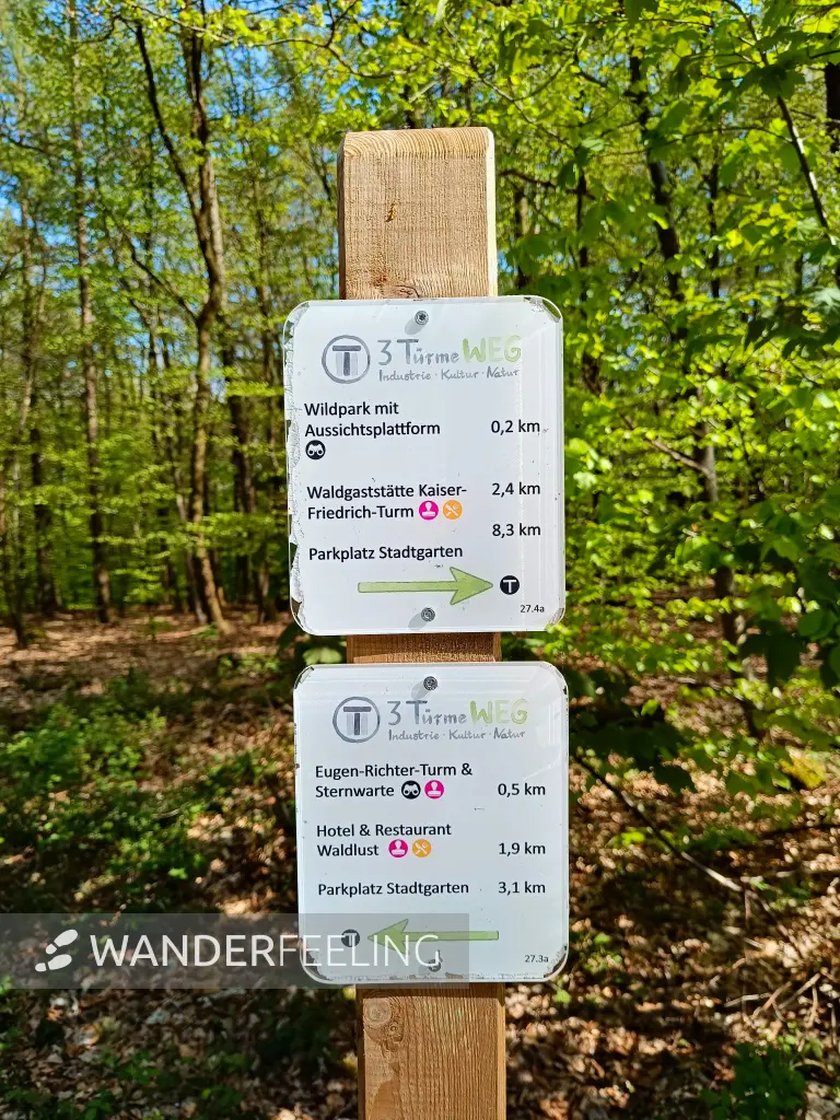 202604210-20 - Wegweiser im Stadtwald Hagen, Ruhrgebiet, Nordrhein-Westfalen, Deutschland