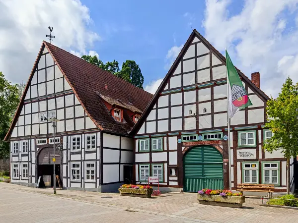202308150-09 - Fachwerkhäuser in Lügde, Weserbergland, Nordrhein-Westfalen, Deutschland