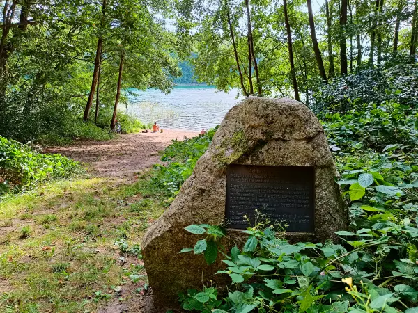 202509010-16 - Gedenkstein am Peetschsee im NSG Stechlin, Ruppiner Seenland, Brandenburg, Deutschland
