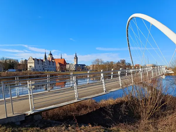 202603030-21 - Johannbau, Marienkirche und Tiergartenbrücke in Dessau, Anhalt-Dessau-Wittenberg, Sachsen-Anhalt, Deutschland