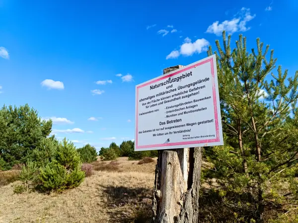 202508180-12 - Warnschild im Wildnisgebiet Jüterbog bei Luckenwalde, Fläming, Brandenburg, Deutschland