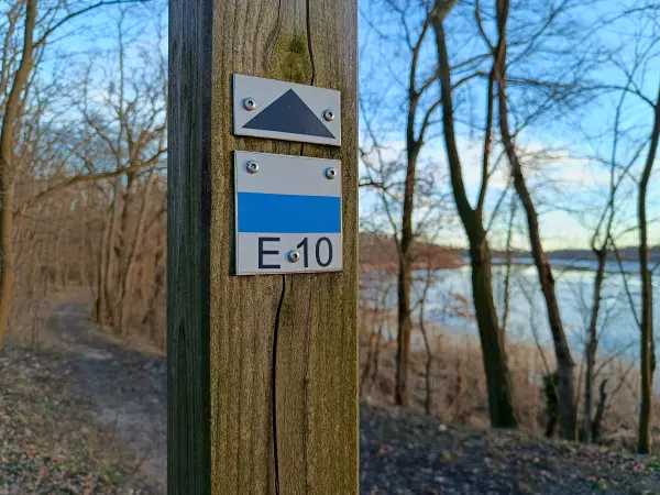 202603020-32 - Wegmarkierung am Großen Plessower See bei Werder, Havelland, Brandenburg, Deutschland