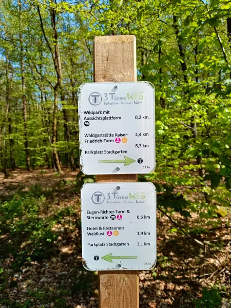 202604210-20 - Wegweiser im Stadtwald Hagen, Ruhrgebiet, Nordrhein-Westfalen, Deutschland