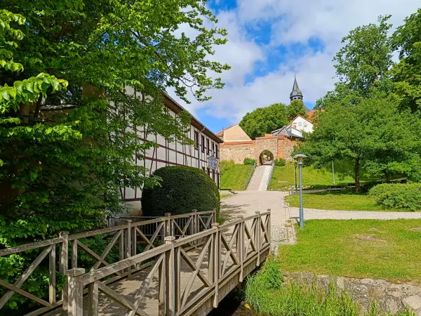 202605280-03 - Wietingsbach und Stadtmauer in Sternberg, Mecklenburgische Seenplatte, Mecklenburg-Vorpommern, Deutschland